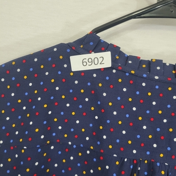 New Talbots Navy Polka Dot Long Sleeve Rayon Top Medium - Picture 9 of 9